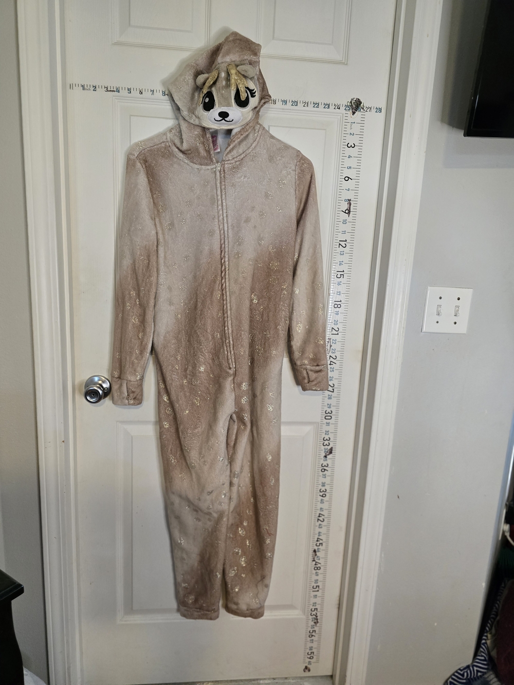 Justice Tan Brown Hooded Animal Onesie Pajamas with Face Hood